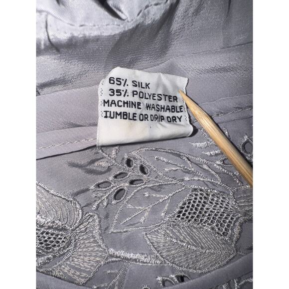 Vintage 80s Purple Silk Long Sleeve Dress Womens Large Retro Modest Cottage Midi - Picture 8 of 8